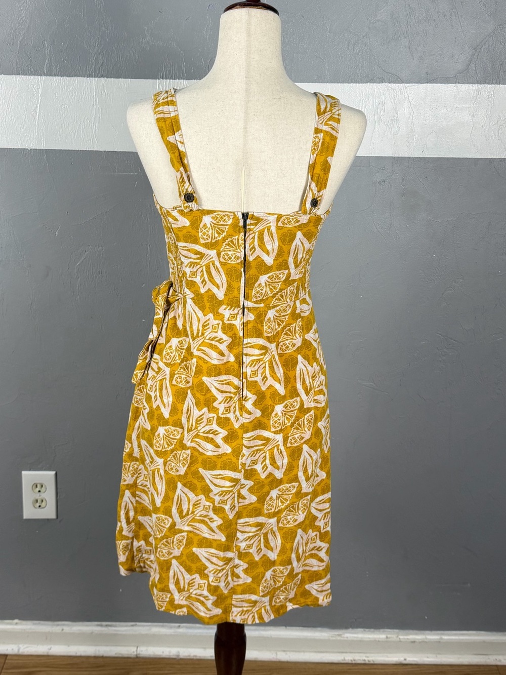 Patagonia Pataloha Mustard Yellow Floral Sleeveless Faux Wrap Dress - Picture 2 of 10